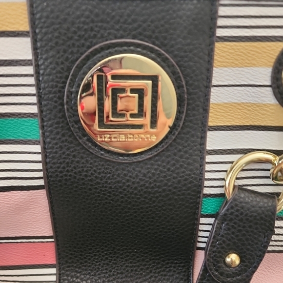 ✨Liz Claiborne Chic Striped Tote – Black Accents - Picture 2 of 3